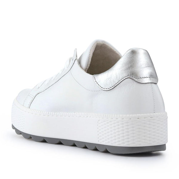 Pavers Quench Gabor Leather Platform Trainers - White-Silver