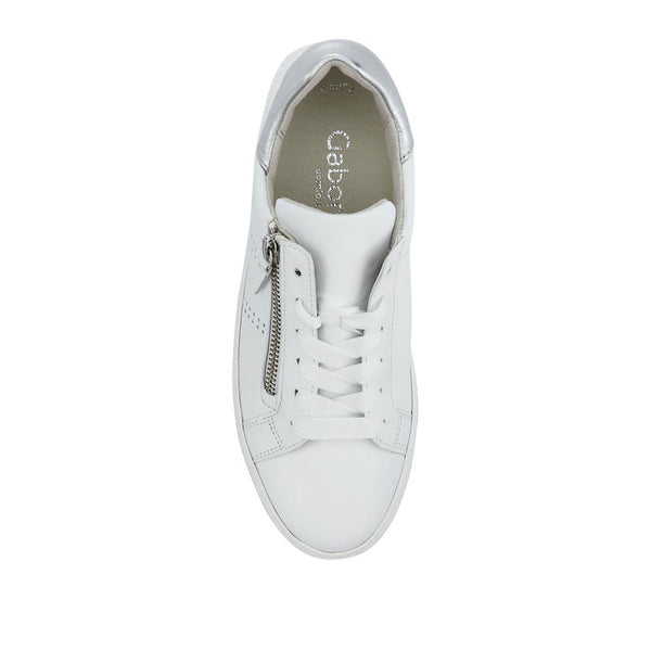 Pavers Quench Gabor Leather Platform Trainers - White-Silver