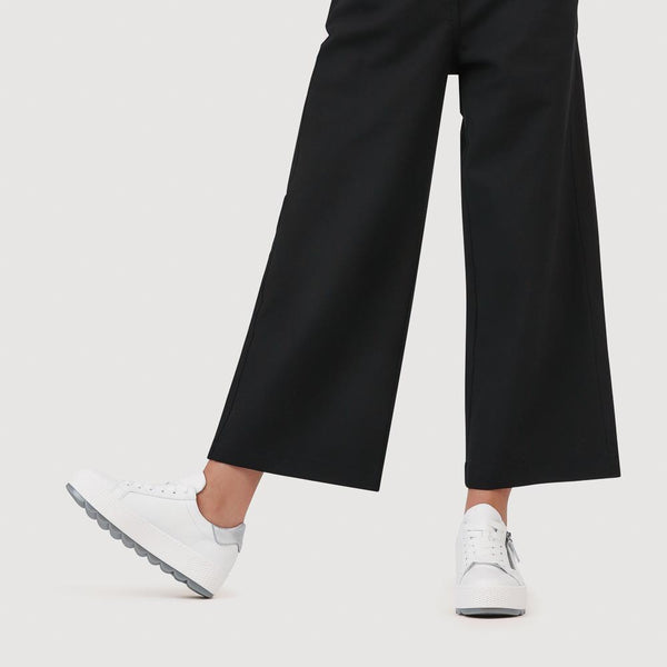 Pavers Quench Gabor Leather Platform Trainers - White-Silver