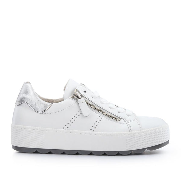 pavers Quench Gabor Leather Platform Trainers - White-Silver