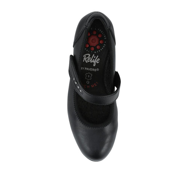 Pavers Relife Block Heel Touch Fasten Mary Janes - Black