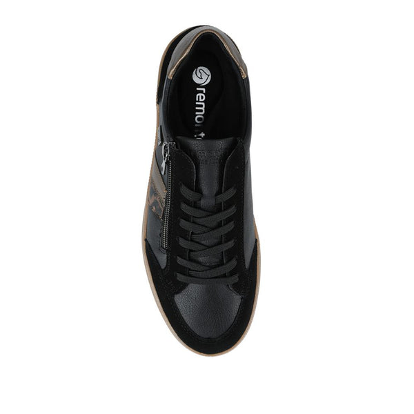 Pavers Remonte Leather Trainers With Zip Fastening - Black