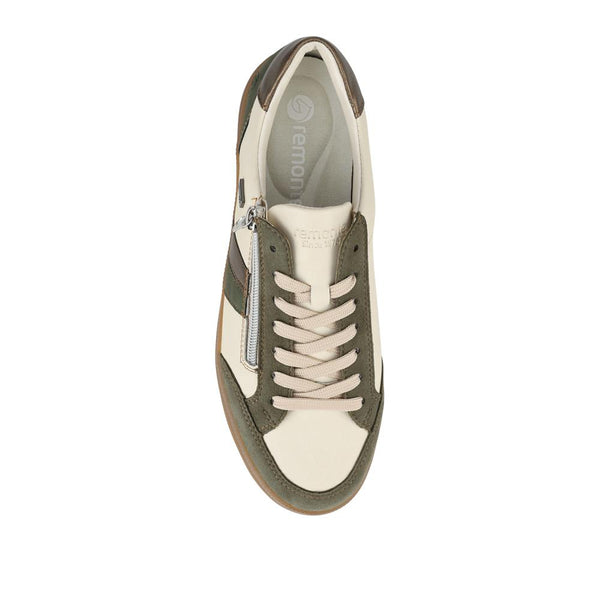Pavers Remonte Leather Trainers With Zip Fastening - Green Multi