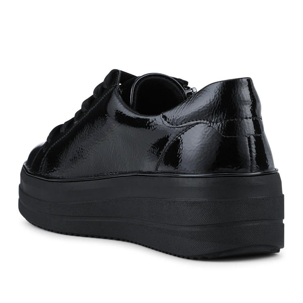 Pavers Remonte Leather Zip & Lace Trainers - Black Patent