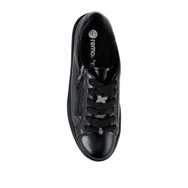 Pavers Remonte Leather Zip & Lace Trainers - Black Patent