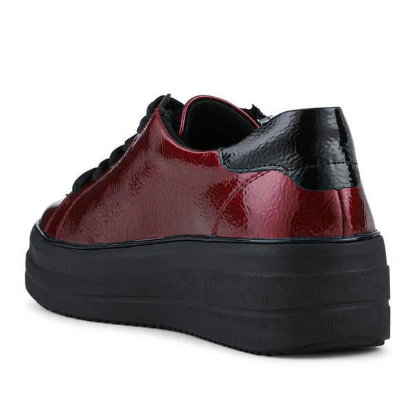 Pavers Remonte Leather Zip & Lace Trainers - Burgundy Patent