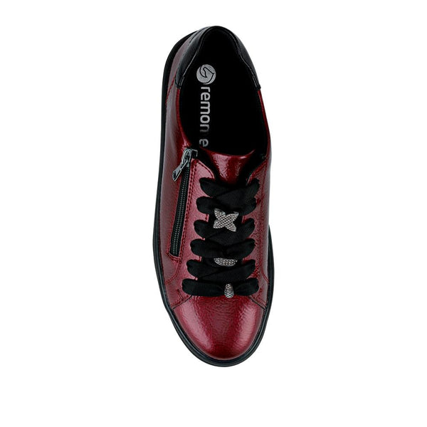 Pavers Remonte Leather Zip & Lace Trainers - Burgundy Patent