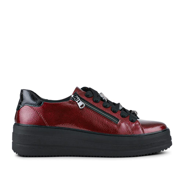 pavers Remonte Leather Zip & Lace Trainers - Burgundy Patent