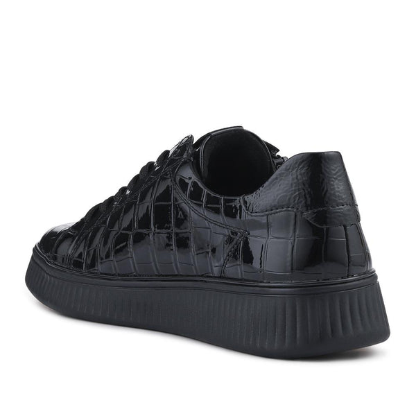 Pavers Remonte Patent Leather Zip & Lace Trainers - Black Croc