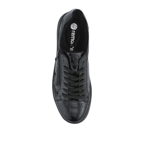 Pavers Remonte Patent Leather Zip & Lace Trainers - Black Croc