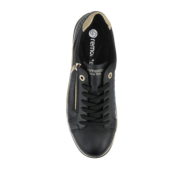 Pavers Remonte Two-Tone Leather Zip & Lace Trainers - Black