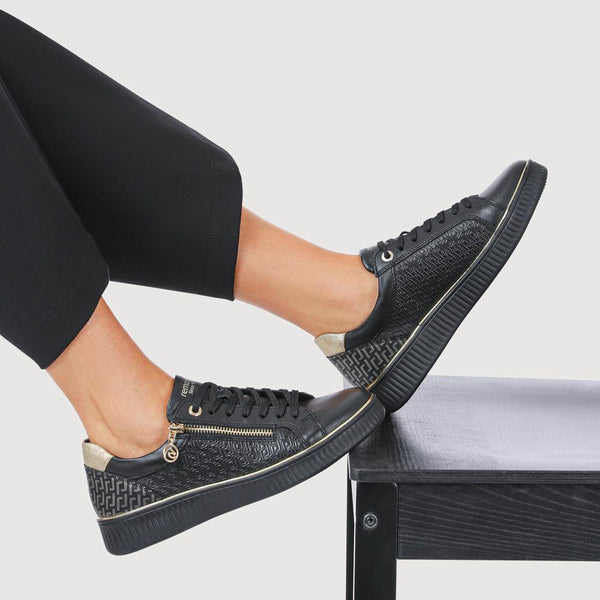 Pavers Remonte Two-Tone Leather Zip & Lace Trainers - Black