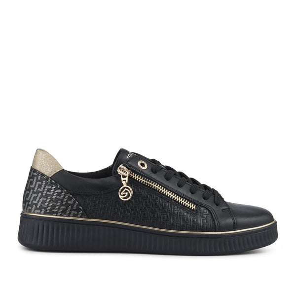 pavers Remonte Two-Tone Leather Zip & Lace Trainers - Black