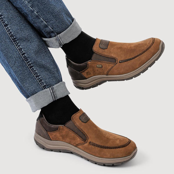 Pavers Rieker Extra-Wide Leather Slip-On Shoes - Brown