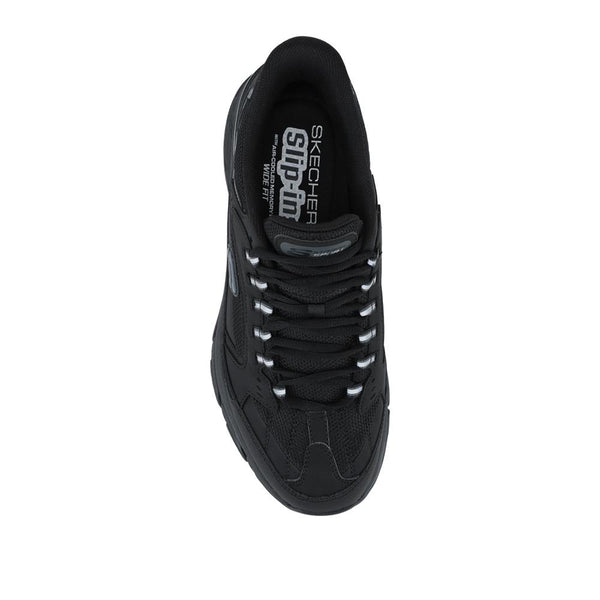 Pavers Skechers Wide Fit Leather Stamina Slip-In Trainers - Black