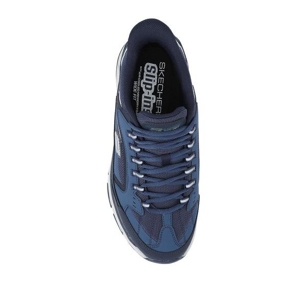 Pavers Skechers Wide Fit Leather Stamina Slip-In Trainers - Navy