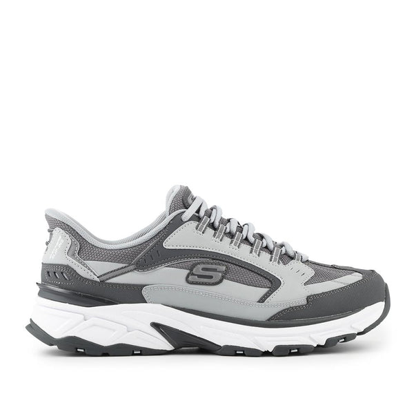 pavers Skechers Wide Fit Leather Stamina Slip-In Trainers - Grey