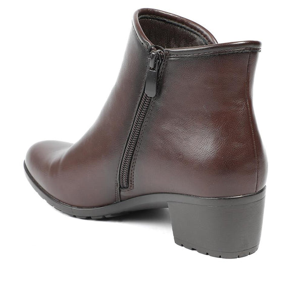 Pavers Smart Faux Leather Ankle Boots With Zip Fastening - Brown