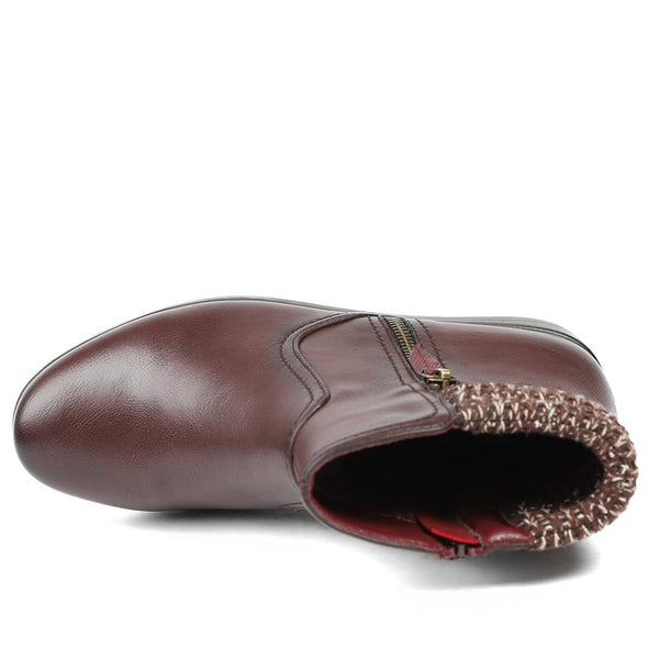 Pavers Smart Knitted Cuff Wedged Ankle Boots - Burgundy