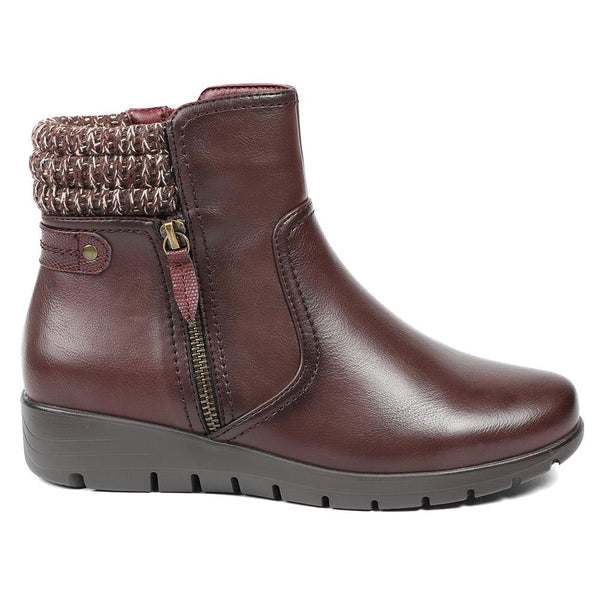 pavers Smart Knitted Cuff Wedged Ankle Boots - Burgundy