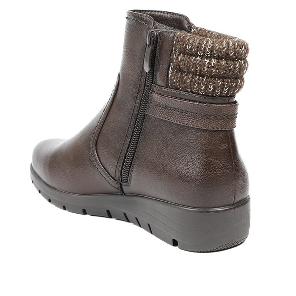 Pavers Smart Knitted Cuff Wedged Ankle Boots - Chocolate