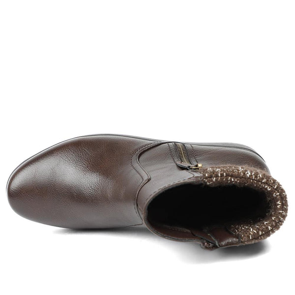Pavers Smart Knitted Cuff Wedged Ankle Boots - Chocolate