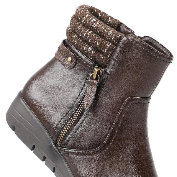 Pavers Smart Knitted Cuff Wedged Ankle Boots - Chocolate