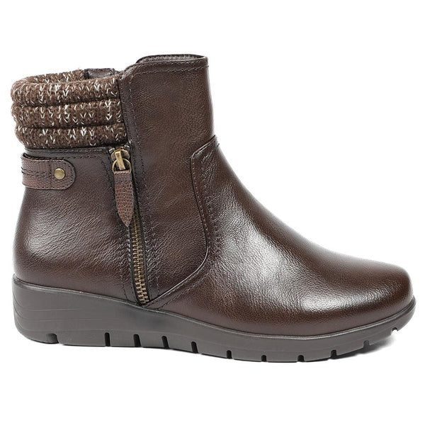 pavers Smart Knitted Cuff Wedged Ankle Boots - Chocolate