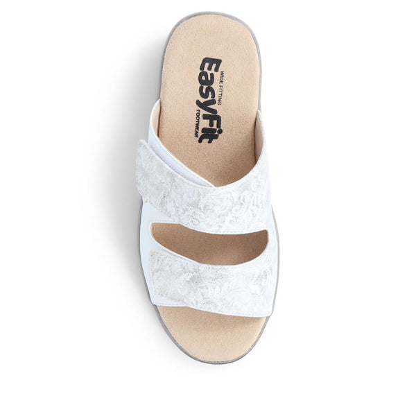 Pavers Touch-Fasten Adjustable Mule Sandals - White-Silver