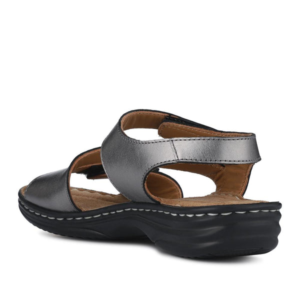Pavers Touch-Fasten Cushioned Leather Sandals - Pewter
