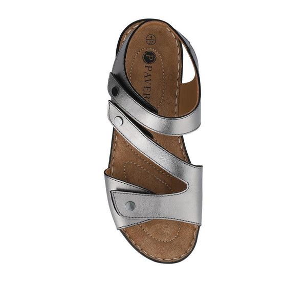 Pavers Touch-Fasten Cushioned Leather Sandals - Pewter