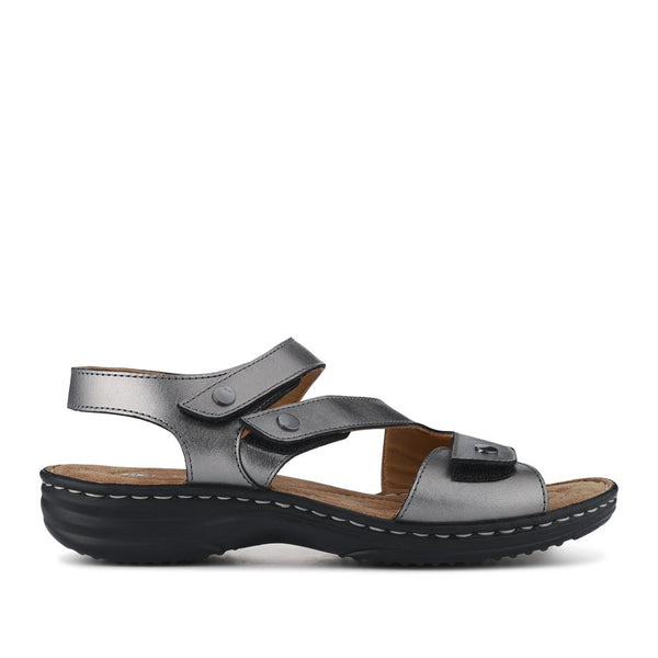 pavers Touch-Fasten Cushioned Leather Sandals - Pewter