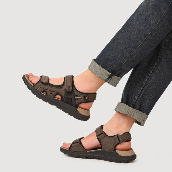 Pavers Triple Touch-Fastening-Strapped Sandals - Brown
