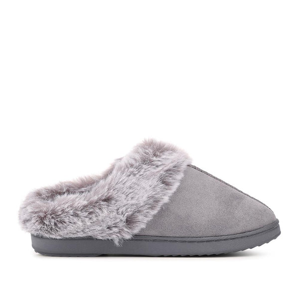 Pavers Warm Lined Cushioning Luxury Fur Slippers - Grey