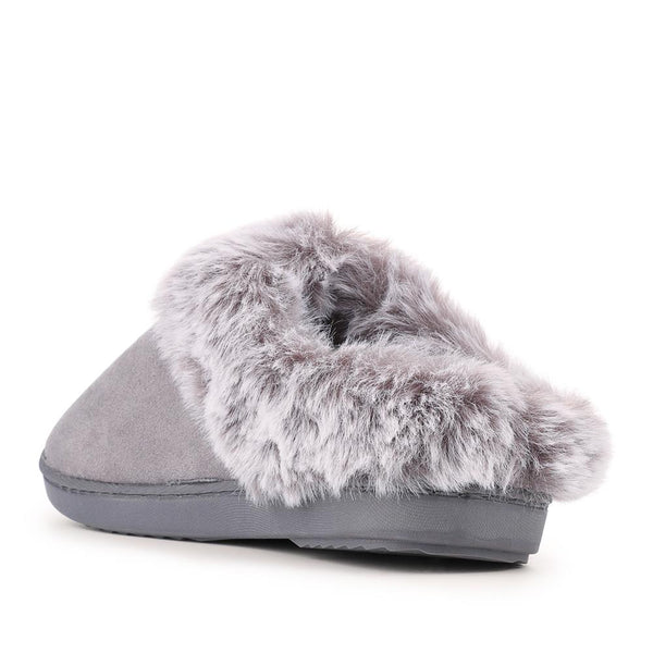 pavers Warm Lined Cushioning Luxury Fur Slippers - Grey
