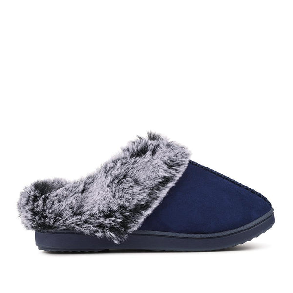 Pavers Warm Lined Cushioning Luxury Fur Slippers - Navy