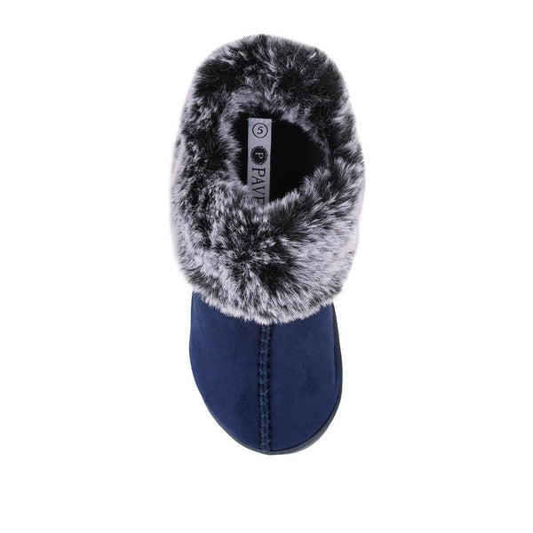 Pavers Warm Lined Cushioning Luxury Fur Slippers - Navy