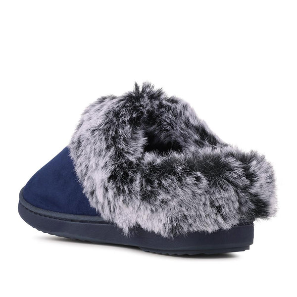 pavers Warm Lined Cushioning Luxury Fur Slippers - Navy