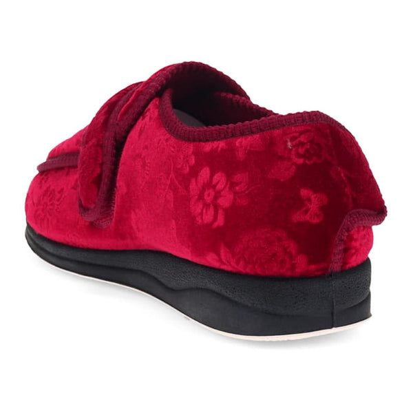 Pavers Wide Fit Adjustable Fasten Full Slipper - Burgundy Floral