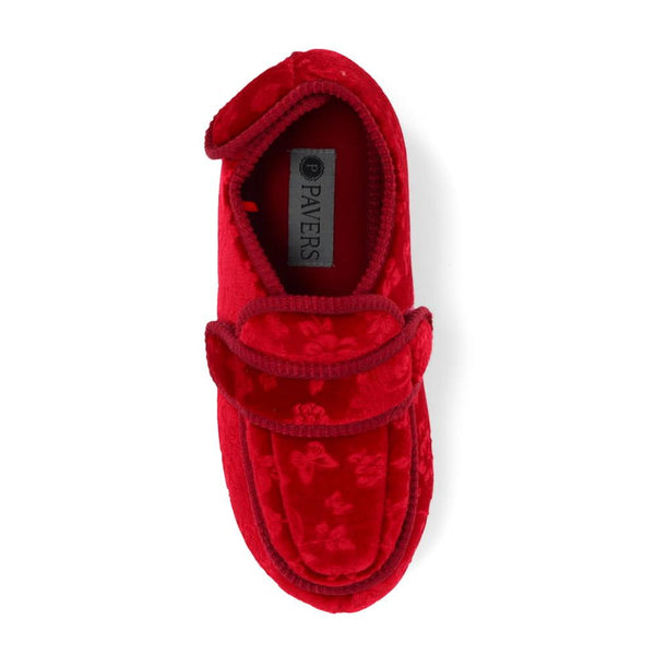 Pavers Wide Fit Adjustable Fasten Full Slipper - Burgundy Floral