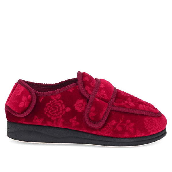 pavers Wide Fit Adjustable Fasten Full Slipper - Burgundy Floral