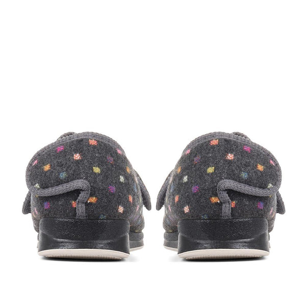Pavers Wide Fit Adjustable Fasten Full Slipper - Grey Multi