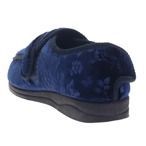 Pavers Wide Fit Adjustable Fasten Full Slipper - Navy Floral