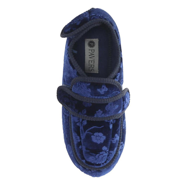 Pavers Wide Fit Adjustable Fasten Full Slipper - Navy Floral