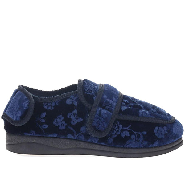 pavers Wide Fit Adjustable Fasten Full Slipper - Navy Floral
