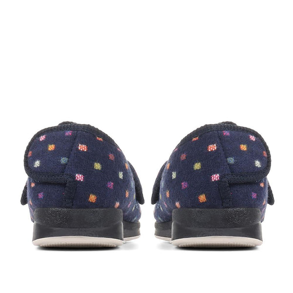 Pavers Wide Fit Adjustable Fasten Full Slipper - Navy Multi