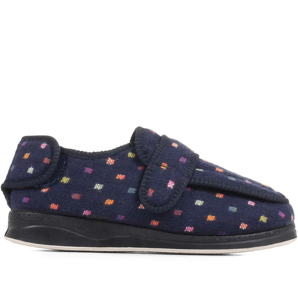 pavers Wide Fit Adjustable Fasten Full Slipper - Navy Multi