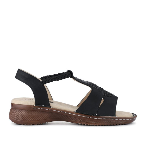 pavers Wide Fit Elasticated Wedge-Heeled Sandals - Black
