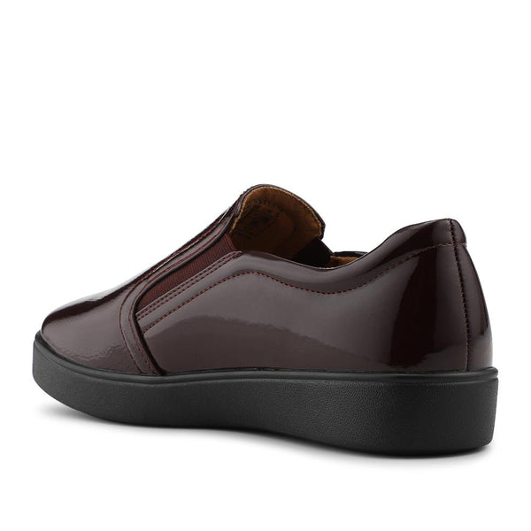 Pavers Wide Fit Ladies' Slip-On Shoes - Burgundy Patent