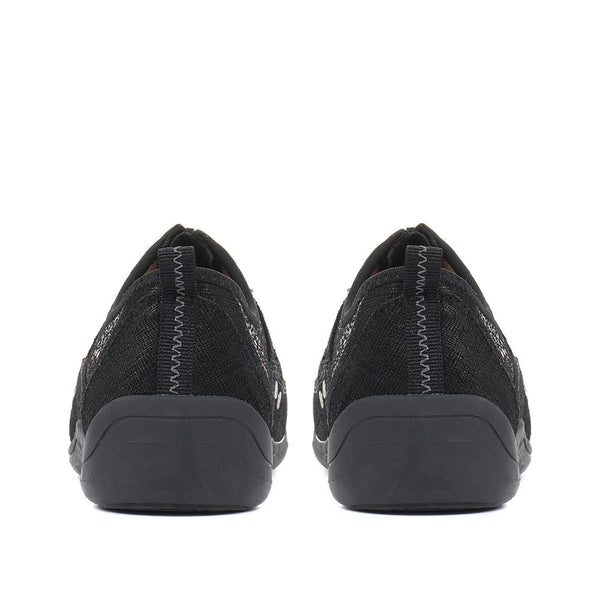 Pavers Wide Fit Leather Arch Support Trainers - Black Floral